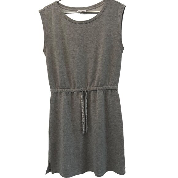 Calvin Klein Dresses & Skirts - MEDIUM M Calvin Klein Womens Gray Drawstring Waist Jersey Knit Sleeveless Dress